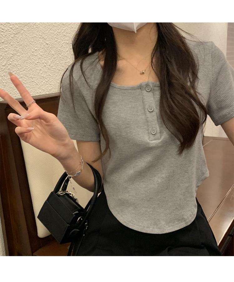 Short T-shirt women's summer new Korean version casual and thin inside student slim-fitting high-waisted student top trendy