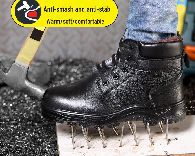 Pánské nepromokavé kožené bezpečnostní boty, vysoké s velurovou podšívkou, proti nárazu, proti propíchnutí, zimní pracovní obuv.