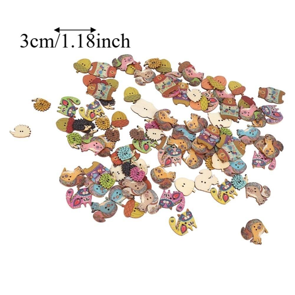 100pcs Assorted Colors Wood Buttons 1.18in Long Animal Buttons Craft Buttons DIY Decoration