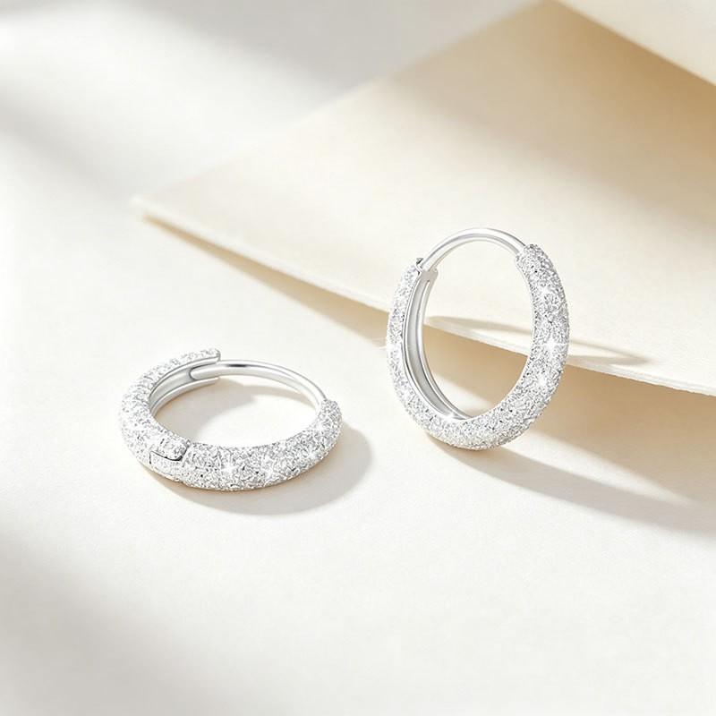 Minimalist Matte Finish Sterling Hoop Earrings Women Geometric Circle Studs Elegant Everyday Jewelry S999 Sterling Silver
