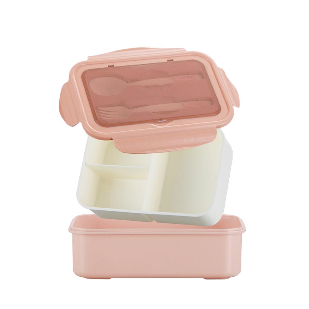 1400ML Plastic Lunch Box With Fork and Spoon 3 Compartment Single-layer proof Reusable Crisper Portable Sealed Box for Adults Kids Home Scho
