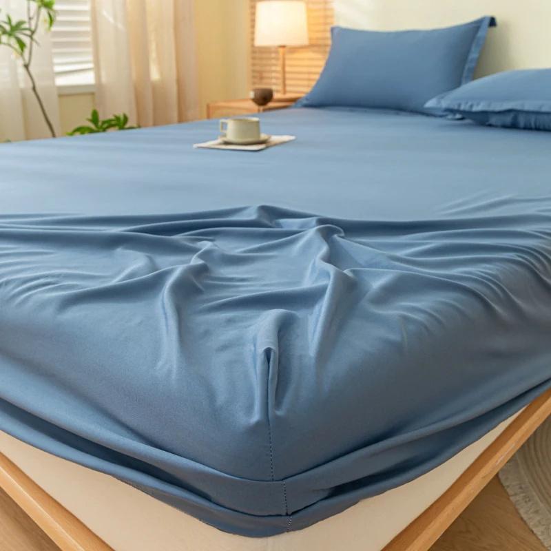 Solid Color Brushed Fitted Bed Sheet Set Soft Comfortable Non Slip Mattress Protector Cover for Single Double Cotton Fitted Sheet Soild Color