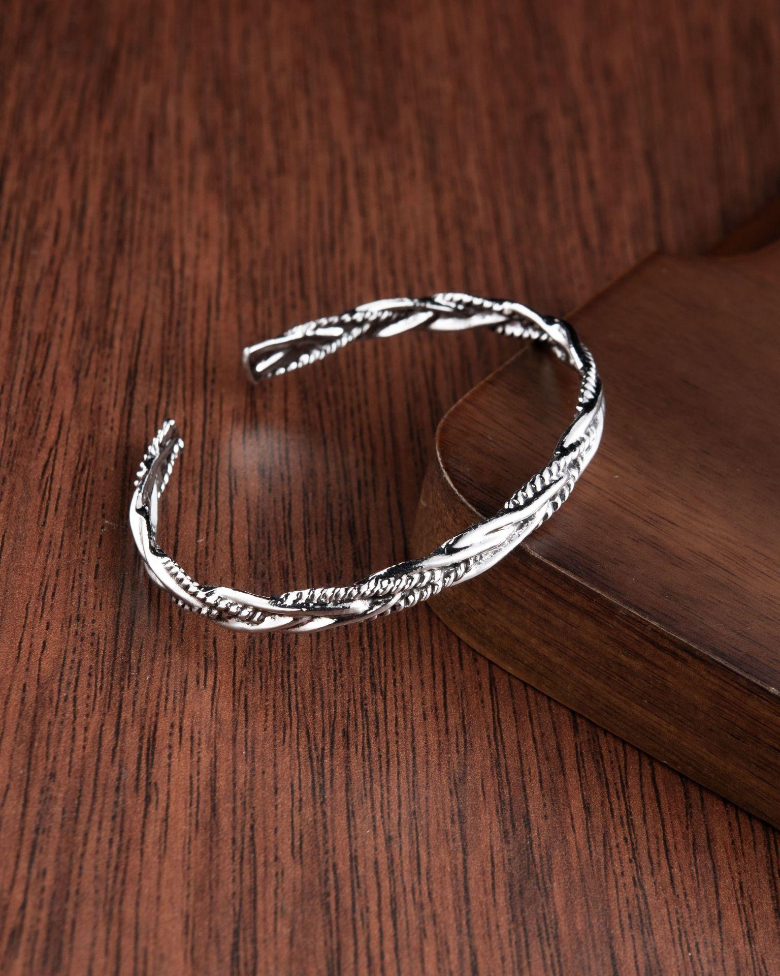 

Открытый Браслет Мужской И Женский Металлический Древнее Серебро Браслет Ретро Простой Бамбук Перо Гравировка Браслет