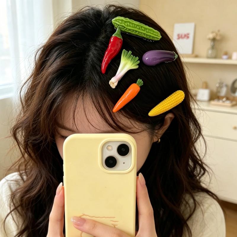 Funny Realistic Food Vegetable Barrettes Novelty Shape Hair Pins 2Pcs Random Styles Cute Hair Accessories for Party Favors