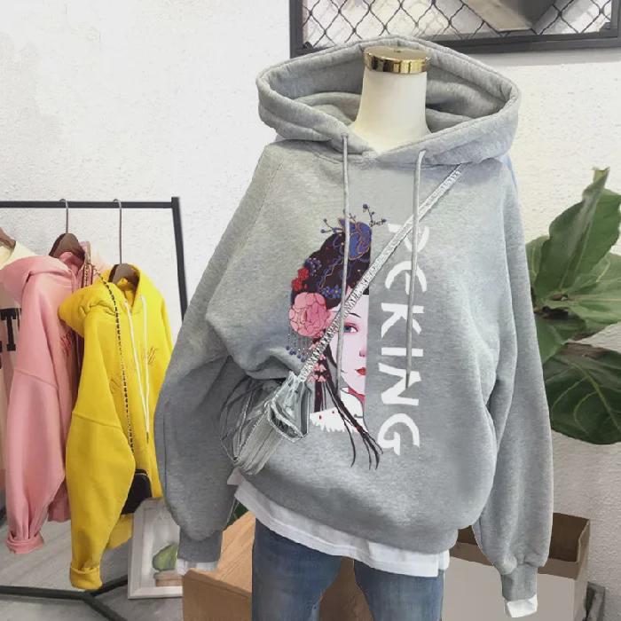 Women's Autumn/Winter Loose Hooded Sweater - Plus Velvet, Thickened, 250g, Official Colors