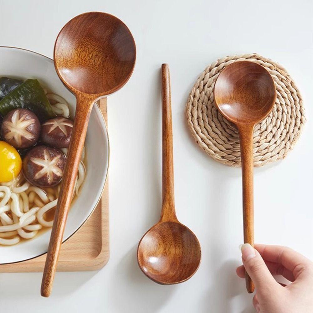 Deep Spoon Head Long Handle Spoon Japanese Ramen Spoon Durable Wooden Soup Spoon Kitchen Cooking