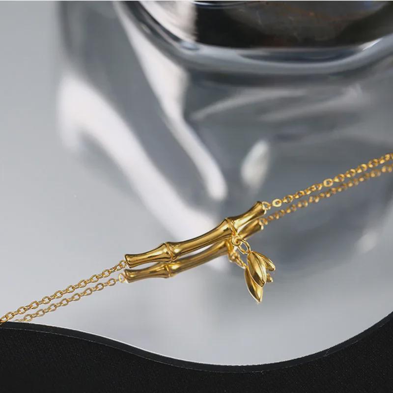 Bracelet en Acier Titane Inspiré du Bambou Coréen - Design de Luxe Niche pour Femmes avec Bijoux Tendance en Or 18K