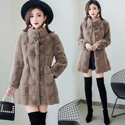 Danish Mink Autumn and Winter New Fur Coat Women's Mid Length Korean Version Slim Fit and Slim Imitation Mink Fleece Women's Wear