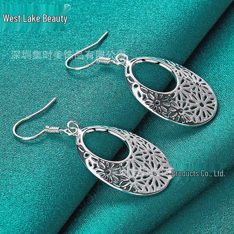 Silver Hollow Oval Retro Earrings for Women - West Lake Beauty Jewelry