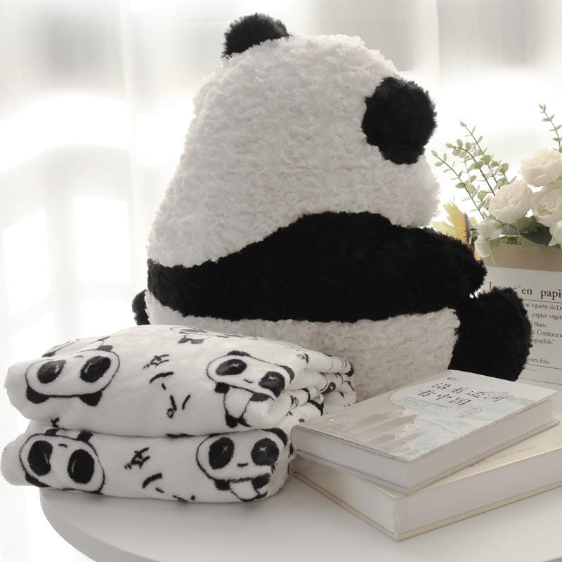 Panda Plush Pillow Blanket: Cute Cartoon Sofa Cushion & Office Backrest.