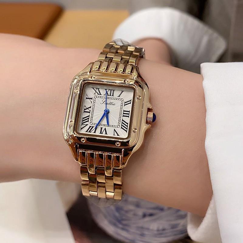 Women's Ultra-Thin Roman Numeral Square Watch with Steel Band and Waterproof Design