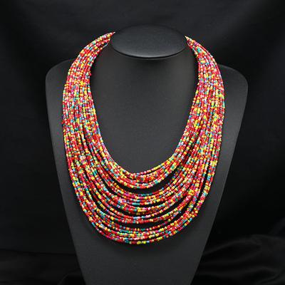 Retro Rice Beads Exaggerated Multi Layered Necklace Ethnic Style Short Bohemian Personalized Women's Sweater Chain Accessories