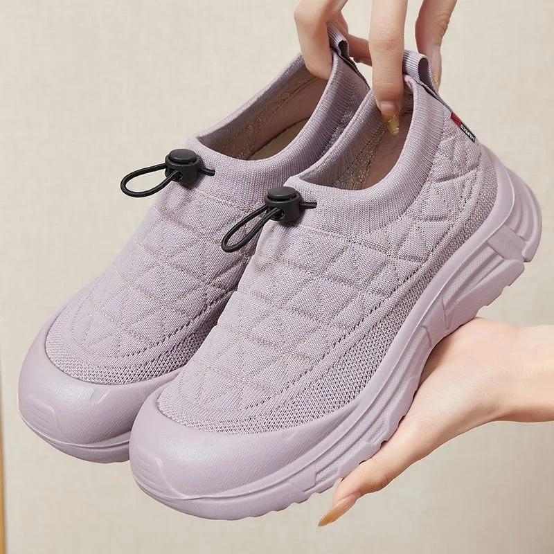 Fashion Women Slip-On Shoes Sneakers Mesh Breathable Thick Sole Flat Shoes Comfortable Casual Loafers Running Shoes for Travel & Walking