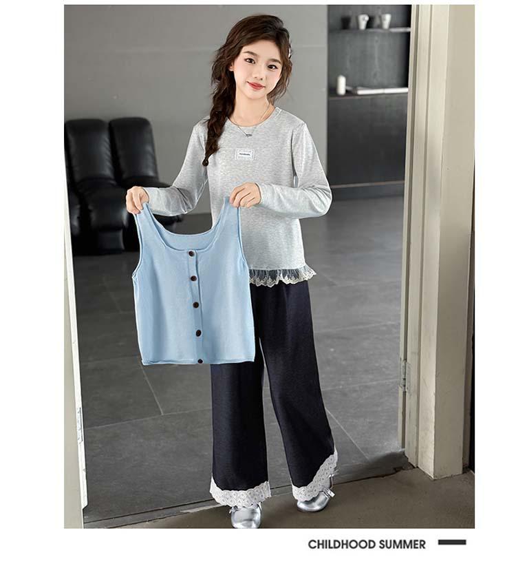 2025 Girls' Spring & Autumn Korean-Style Lace Fashion Three-Piece Set