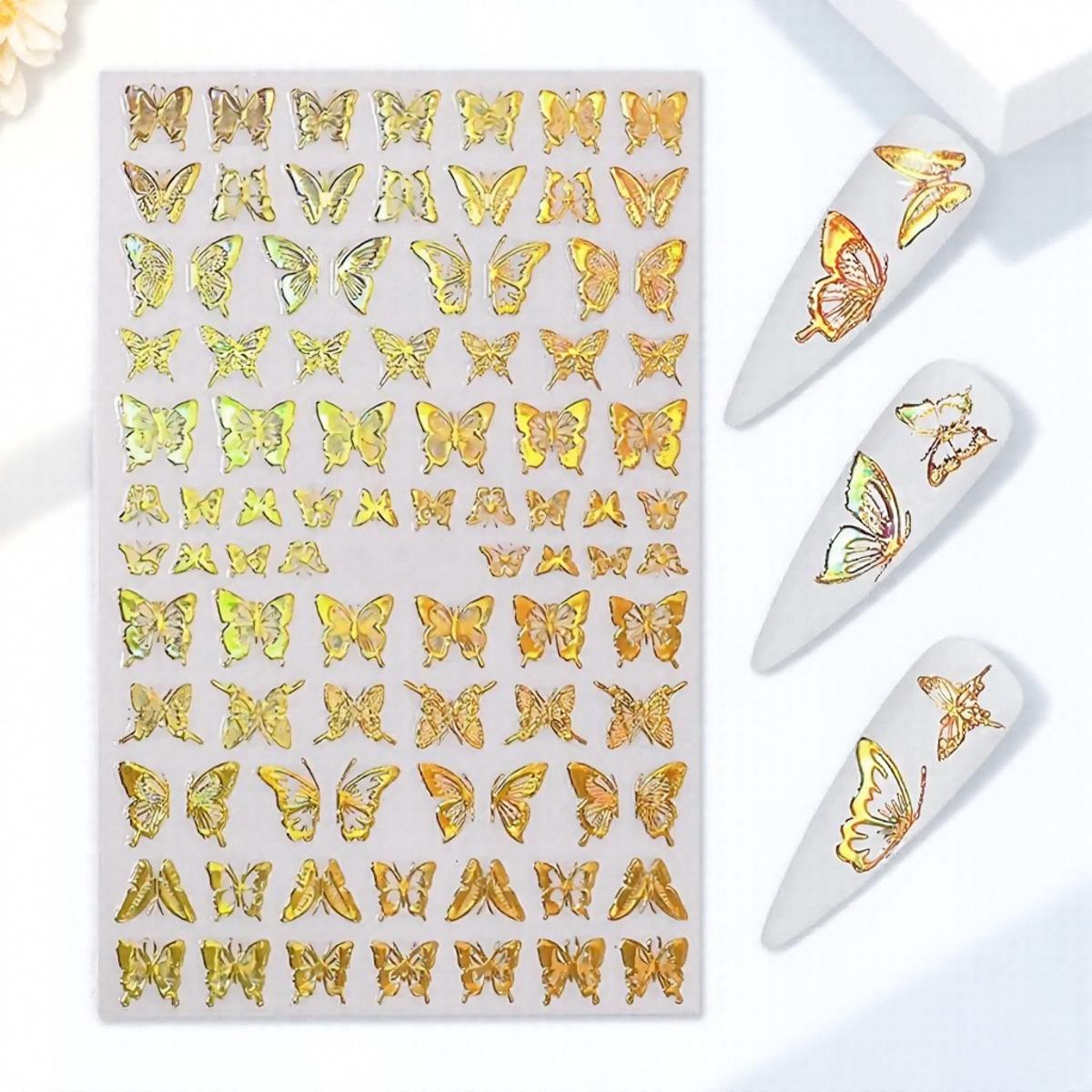 

Holographic 3D Butterfly Nail Art Stickers Multi-Purpose Adhesive Sliders for Colorful DIY Nail Designs