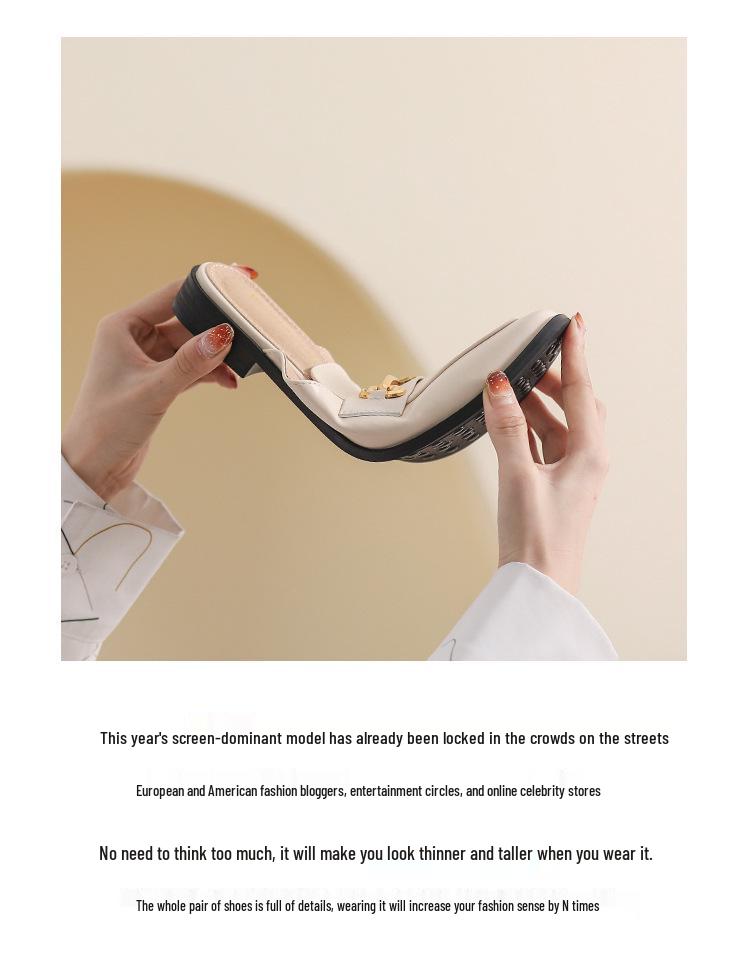 Weiwei Girl Closed-Toe French Retro Mule Slippers, Women's Versatile Flats, Plus Size Available