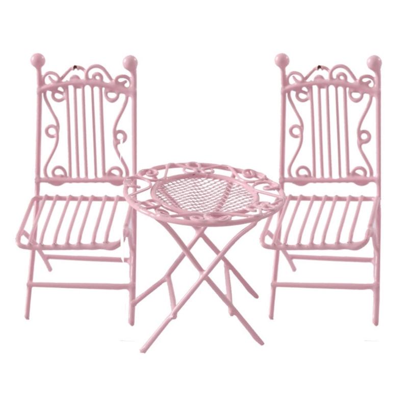 

Набор миниатюрной мебели из кованого железа ручной работы: журнальный столик и стулья для кукольных домиков 1/12, модель, реквизит для отображения садовой сцены розовый