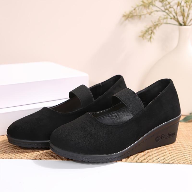 Retro Wedge Shoes for Women - Ultra-Comfortable Round Toe Design, Soft Sole, Casual Cut-out Style, Elastic Strap, Breathable Work Shoes for Daily Wear