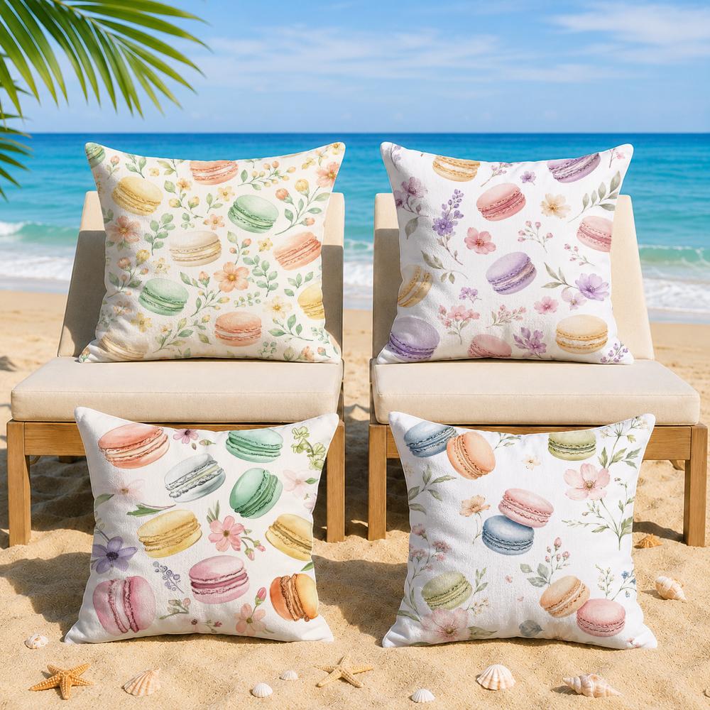 Macarons and Floral Cushion Cover Short Plush Soft DoubleSided Printing Pillow Case Cozy Sofa Bedroom Home Decor Gift