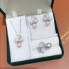 Freshwater Pearl Inlaid Pendant, Earrings & Ring Set - Fashionable Three-Piece Jewelry Collection