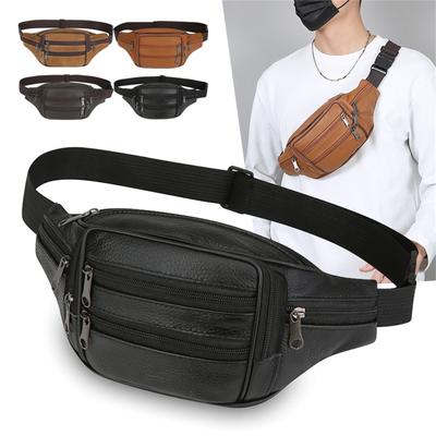 Multi-Layer Zipper Waist Bag, Leather Fanny Pack for Men and Women