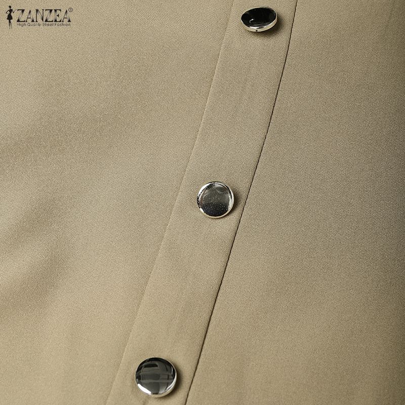 ZANZEA Women Casual V-Neck Long Sleeve Splice Loose Long Dress