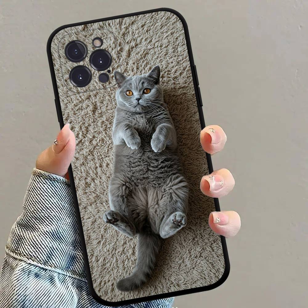 British shorthair cat Phone Case Black Soft Silicone TPU Phone Case For IPhone 11 12 13 14 15 16 17 Pro Plus Mini Max