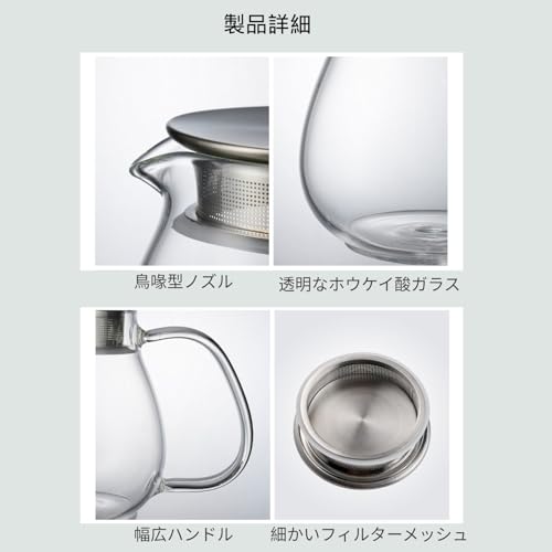 OULOVECO Glass Teapot with Stainless Steel Filter, Transparent Teapot for Hot and Cold Water, Non-Slip Lid, Large Handle, Suitable for Drinking Hot or