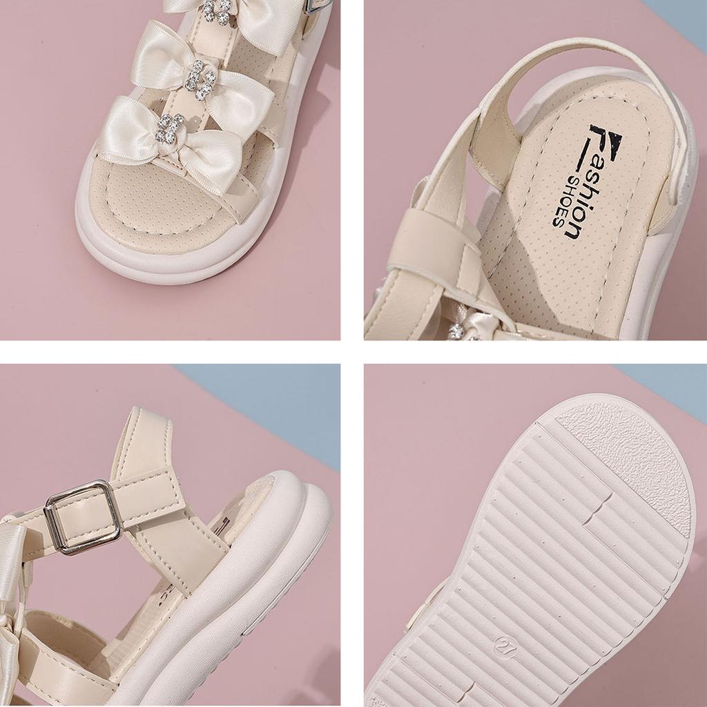 Girls Open Toe Sandals Summer Bowknot Design Adjustable Buckle Strap Comfortable Sole Lightweight Beach Shoes for Kids