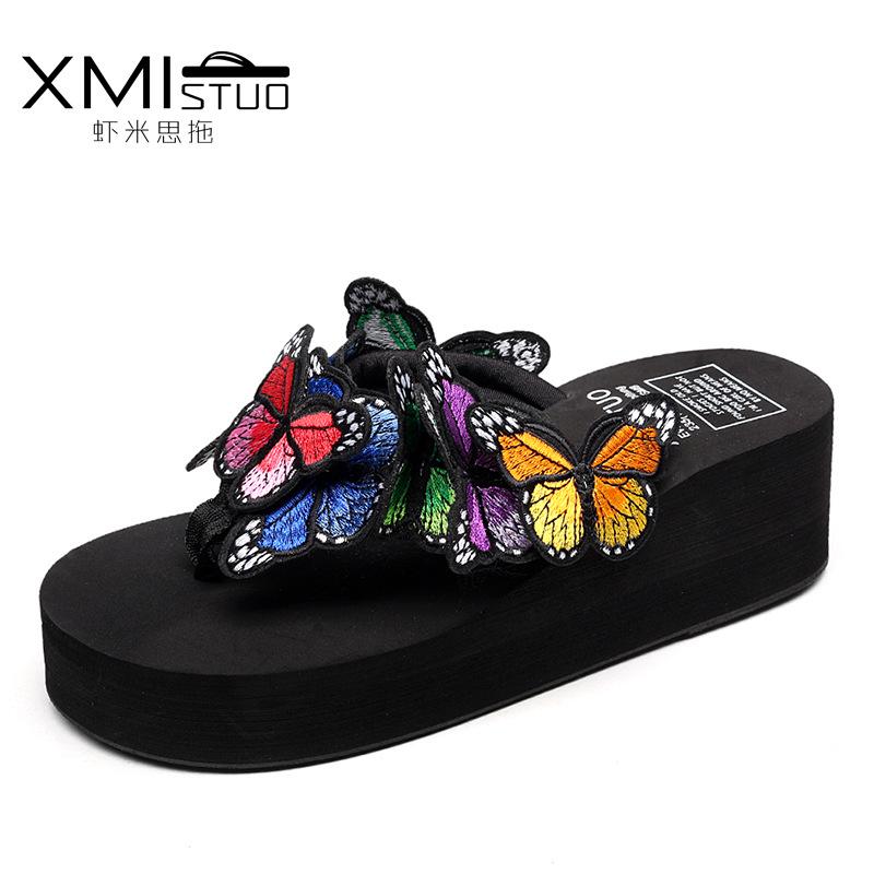 

Корейська версія модних ручної роботи капців з метеликом, круті капці, повсякденне пляжне взуття, шльопанці на платформі, зручні 38