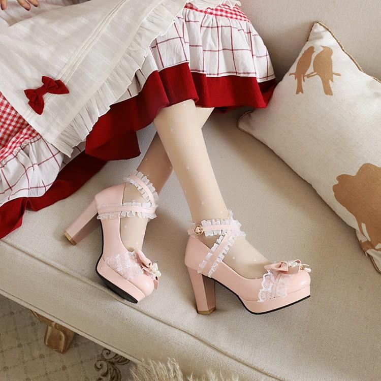 

Японские туфли Mary Janes Sheo с перекрещивающимися ремешками на щиколотке, женские туфли на высоком каблуке, женские туфли на толстом каблуке, туфли в стиле Лолиты для вечеринок и на платформе 38 розовый