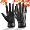 Men S Cold Resistant Cycling Gloves PU Windproof Plush Lined Thickened Touchscreen Gloves for Driving Autumn Winter