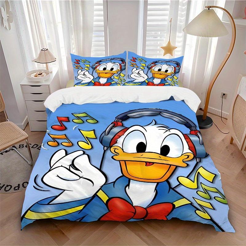 3pcs Donald Duck Music Notes Headphones Printed Quilt Set Soft and Comfortable Quilt Cover for Bedroom, Guest Room Bedding Set S036