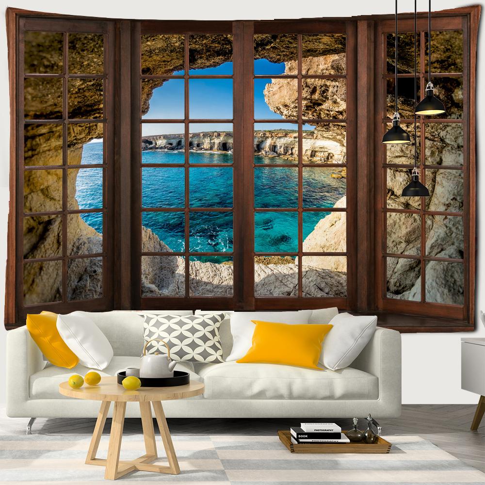 3D Window Scenery Decoration Tapestry Hippie Wall Bohemian Style Decoration Tapestry Bedroom Dormitory Wall Tapestries