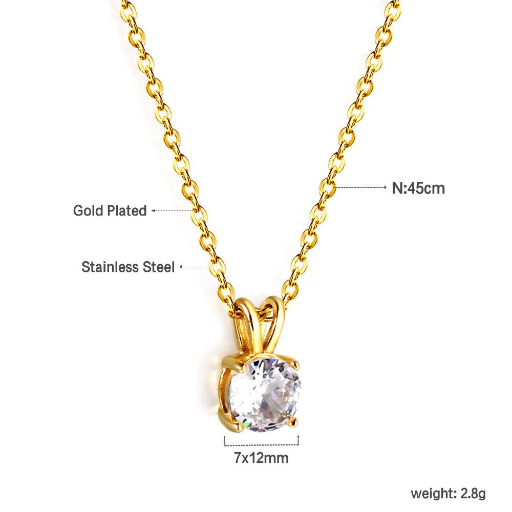 Simple Round White Diamond Pendant Necklace Elegant Versatile Collarbone Chain Jewelry For Women