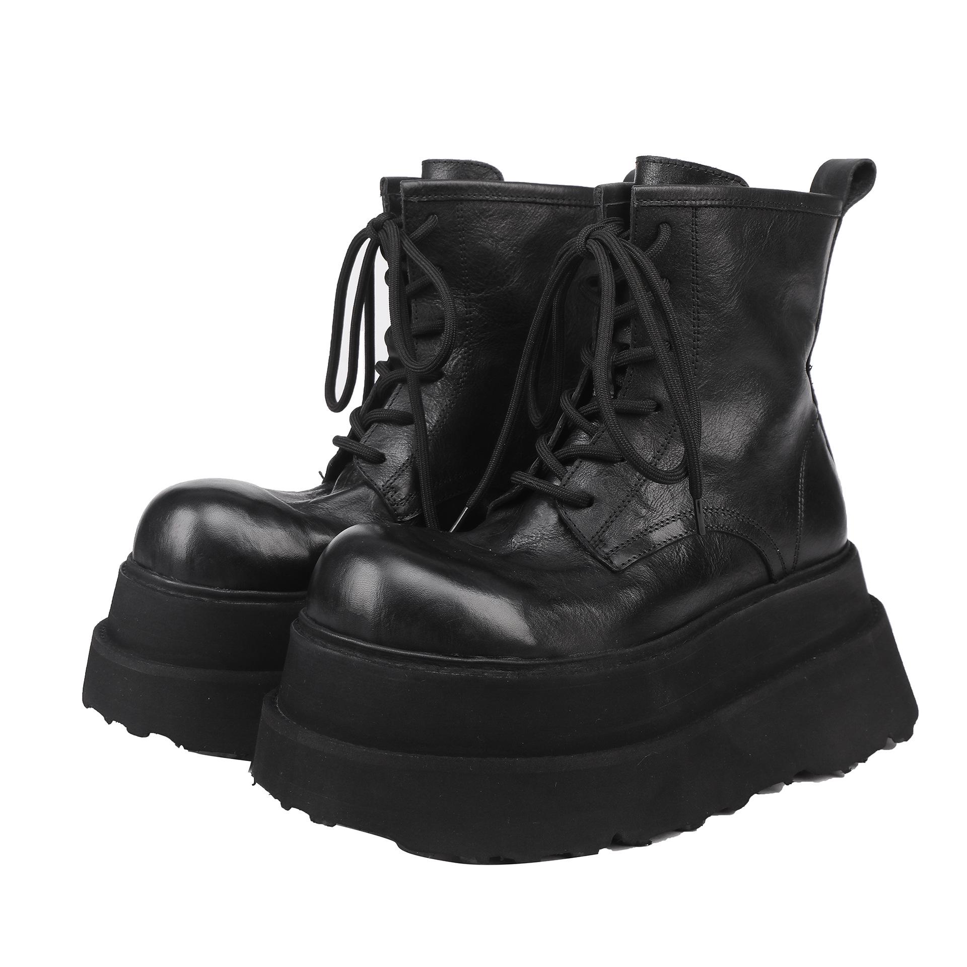 

Женские ботинки Мартина на небольшой платформе 2025 Осень/Зима - Короткие ботинки на шнуровке из вымытой коровьей кожи 40 чёрный