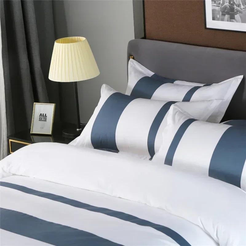 Hotel Linen All Cotton Set Minimalist Stripes Comfortable Breathable Beds Sheets Duvet Covers Pillowcases Star Rated Bedding Set