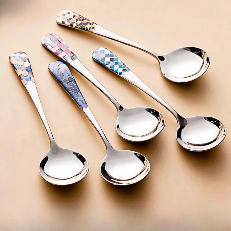 

Детская ложка из нержавеющей стали 304 с круглой головкой и длинной ручкой - Безопасна для кормления младенцев супом, креативный дизайн в корейском стиле (ЗОКЕ)