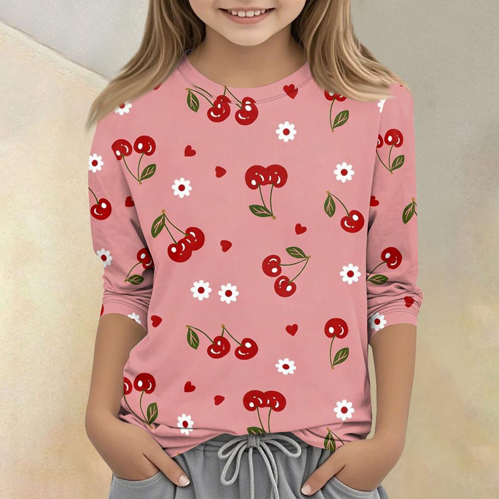Children's Printed Round Neck Seven Quarter Sleeve Casual T-shirt