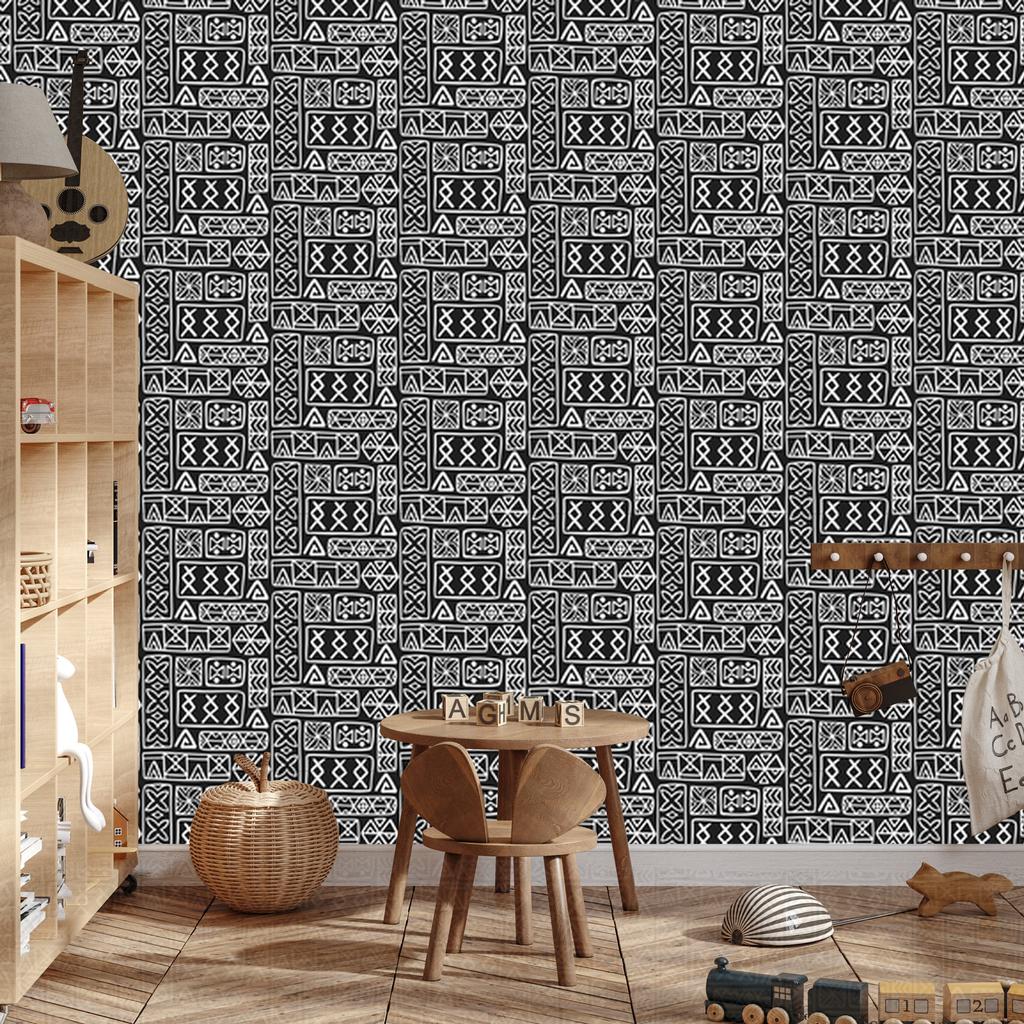 Polynesian Geometric Pattern Graphite Wallpaper 50x1000