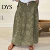 Women Summer Skirt Maxi Elastic Waist Flower Leaf Printed Casual Bohemia Style A-Line Loose Bubble Beach with Pockets A-line