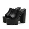 Square Heel Platform Mules Women Outdoor Slippers Peep Toe Slip On Sandals Shoes Slingbacks Black White Great Quality
