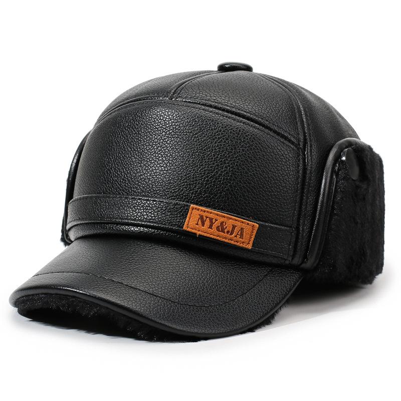 

Зимова тепла шапка Чоловіча флісова товста шкіряна шапка Вухозахисна шапка для вулиці чорний