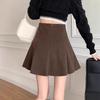 Black Wool Blend Women's A-line Short Skirt - 2026 Autumn/Winter Hip-hugging, Fluffy, Petite, Versatile Umbrella Skirt