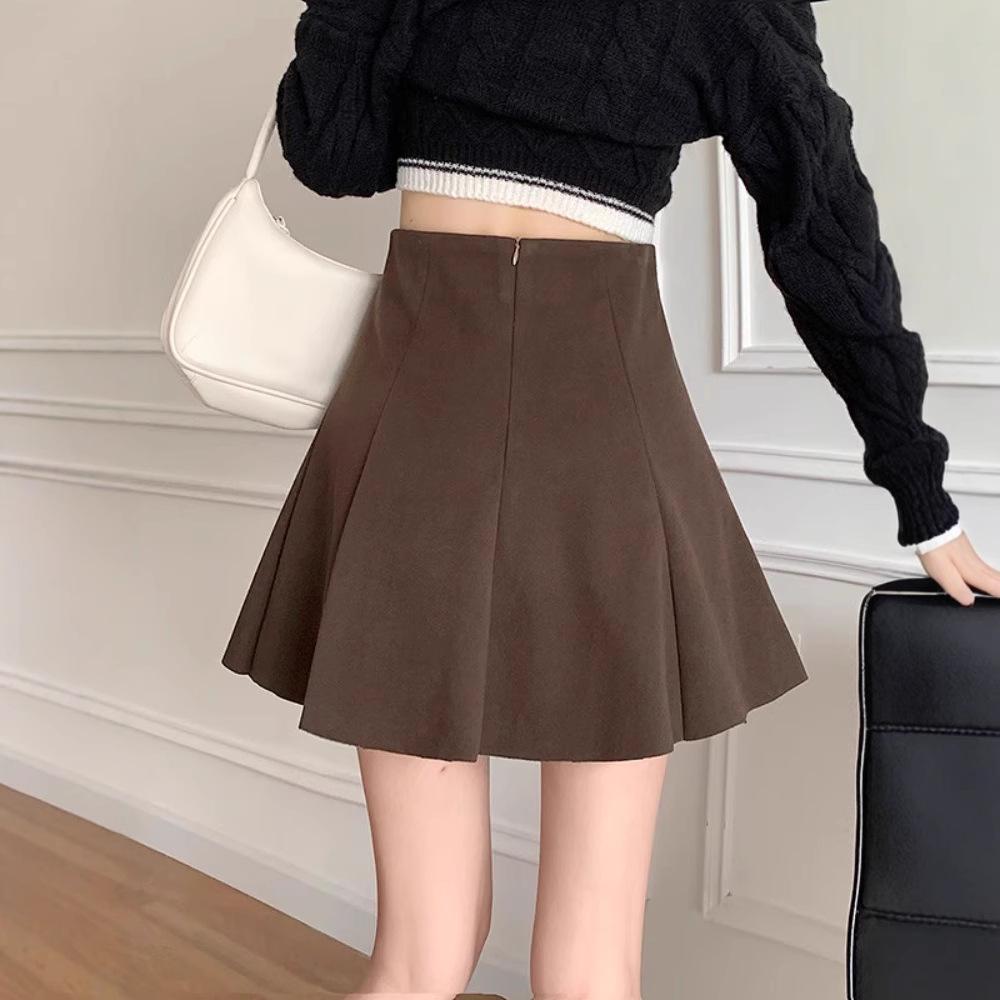 Black Wool Blend Women's A-line Short Skirt - 2026 Autumn/Winter Hip-hugging, Fluffy, Petite, Versatile Umbrella Skirt