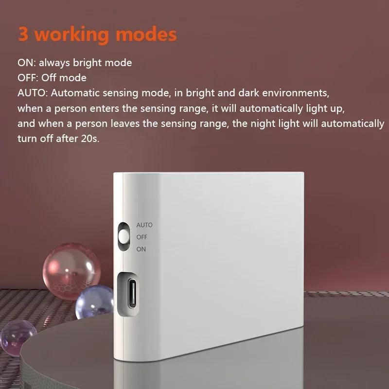 Motion Sensor LED Night Light Room Wireless Wall Lamp Type-C Rechargeable Closet Lamp Night Light Staircase Induction Lighting