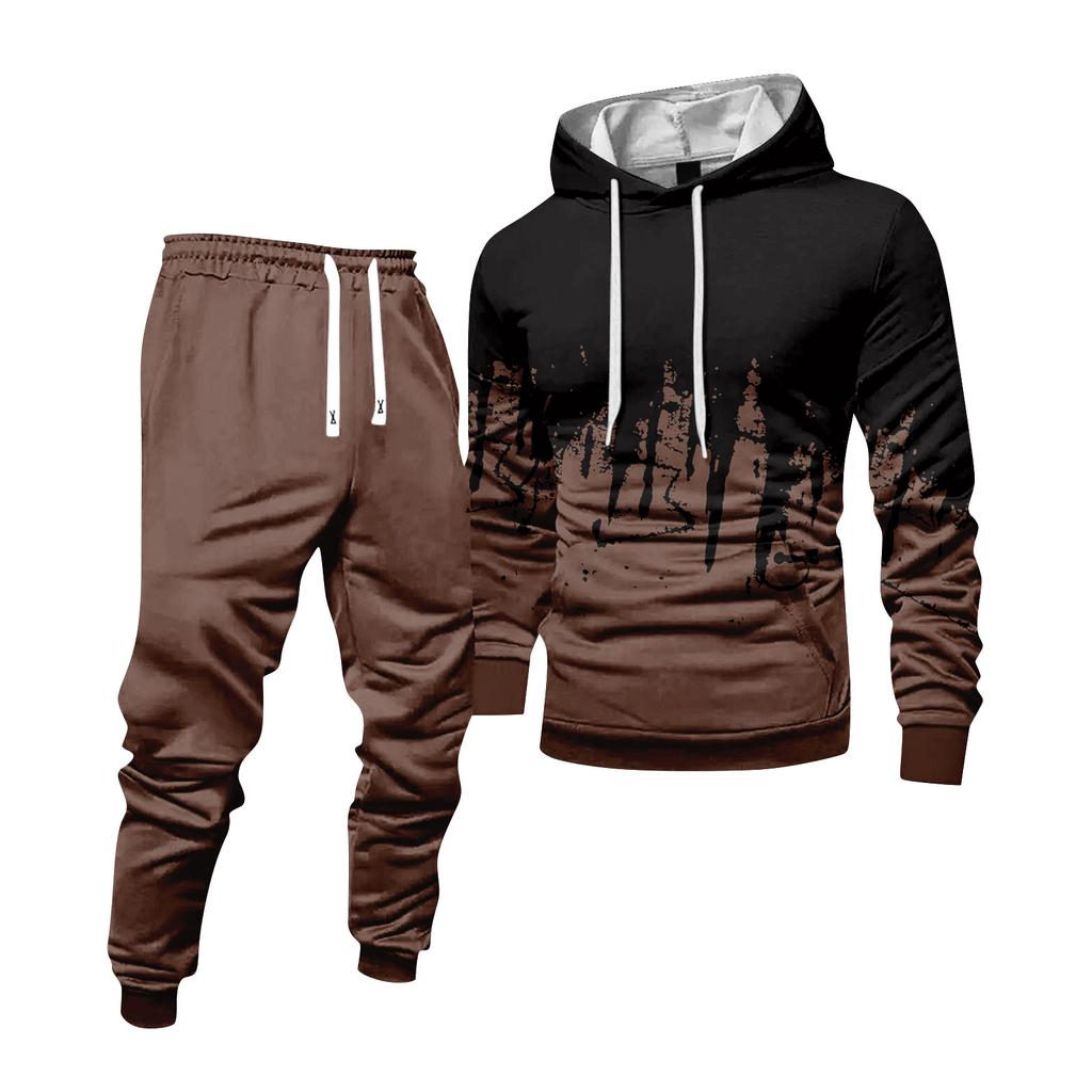 Herren Colorblock Kapuzensweatshirt und Sweatpants Lässiger Sportanzug