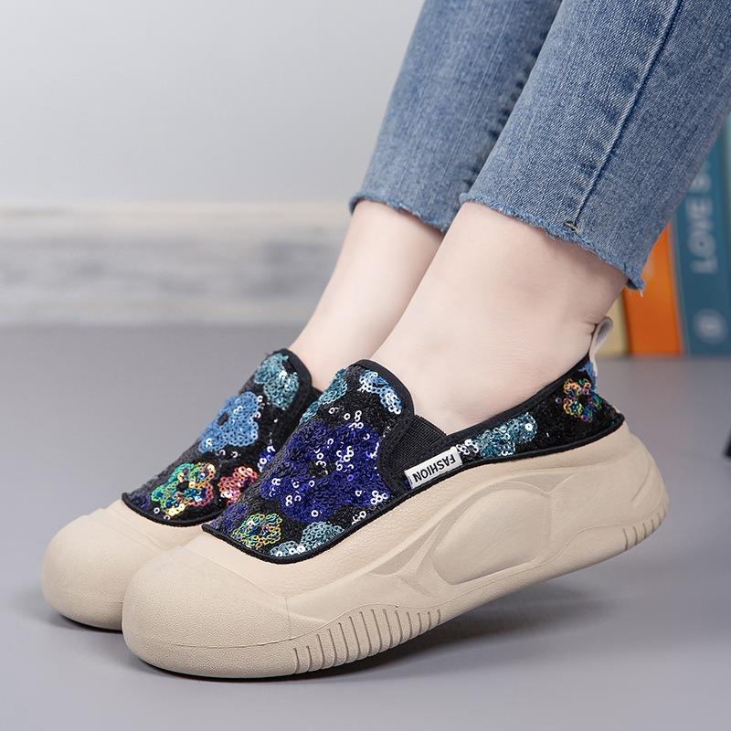 Women's autumn new sequined breathable lazy one-pedal women's shoes spring thick-soled non-slip muffin shoes