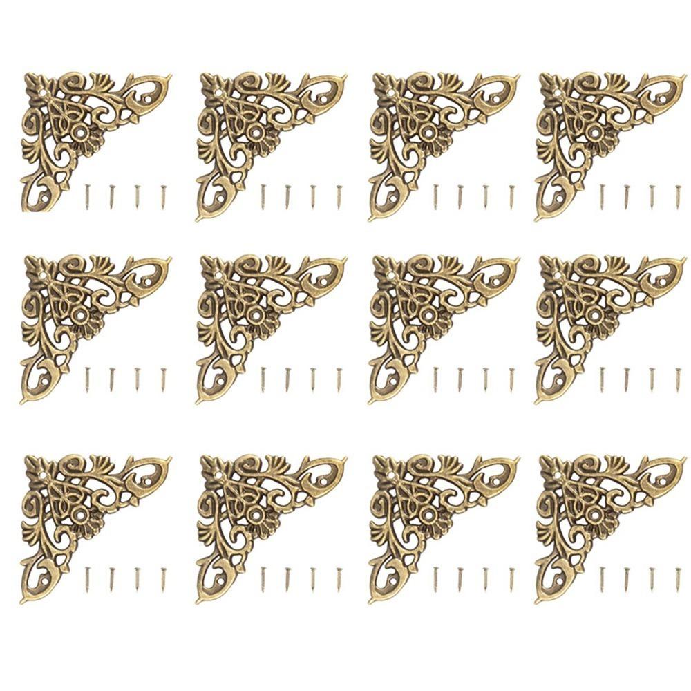 

12pcs Metal Hollow Shape Corner Antique Style Edge Protector Home & Office Daily Supplies 34mm