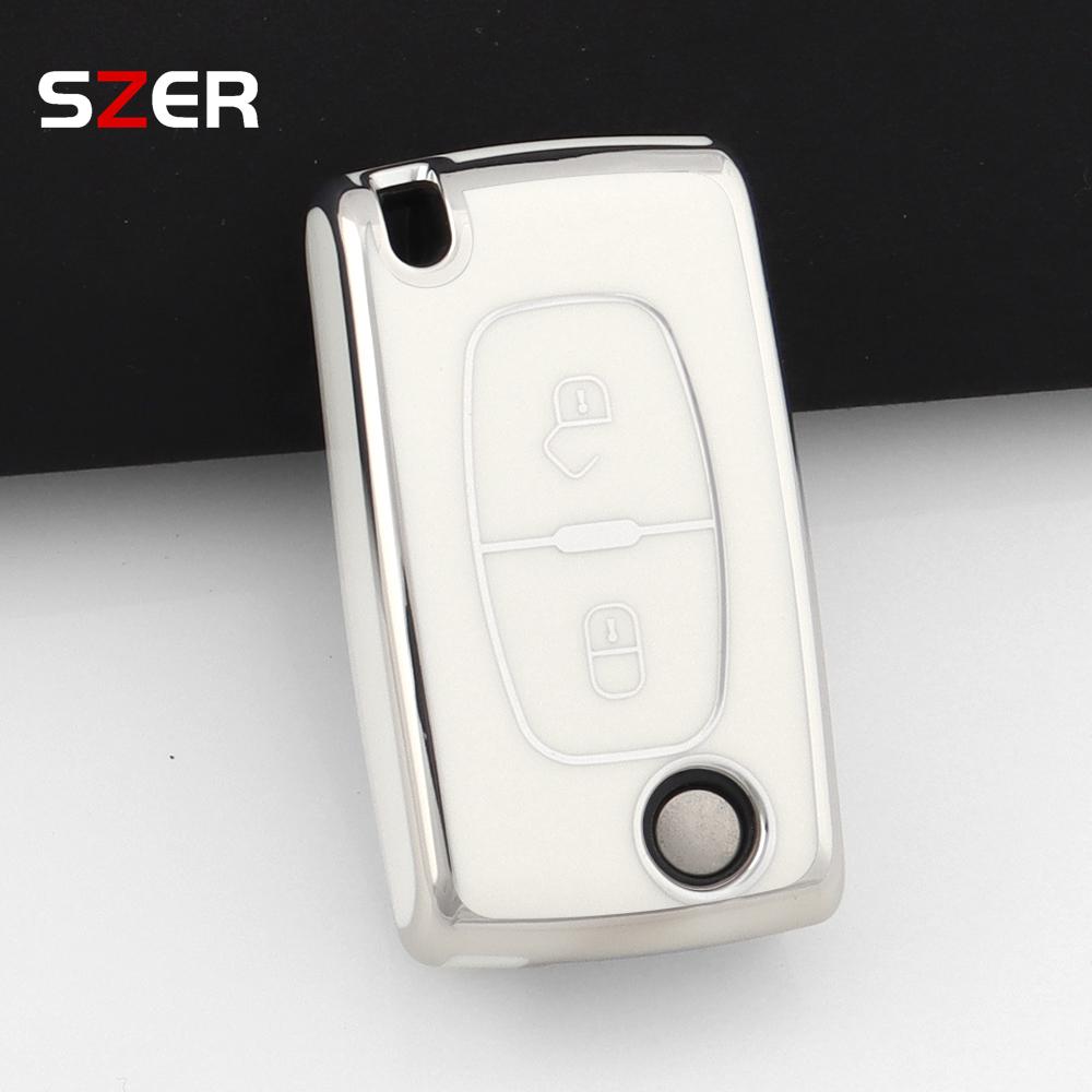 Tpu Car Folding Key Case Cover For Citroen C2 C3 C4 C5 C6 Xsara Berlingo For Peugeot 207 307 308 407 607 807 Holder Fob Keychain